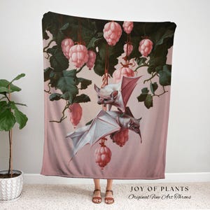 Raspberry Bat Blanket Cottagecore | Pastel Pink Dorm Room Decor Gothic Bat Tapestry Woven | Gothic Home Decor Throw Blanket Woven Tapestry | imagen 7