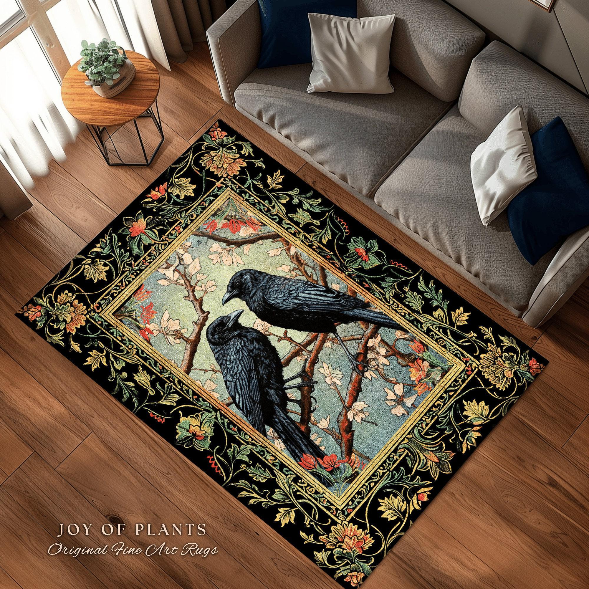 Woodland Fairycore Raven Whimsigoth Rug Victorian Gothic Decor