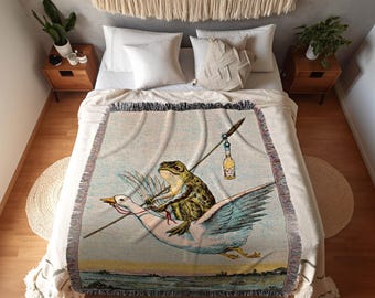 Vintage Toad Woven Throw Blanket Frog Tapestry Woven Art Blanket Whimsgothic Aesthetic Cottagecore Decor Fairycore Decor Woven Tapestry