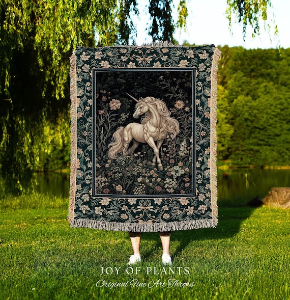 Magic Medieval Unicorn Woven Tapestry | Woodland Nature Vintage