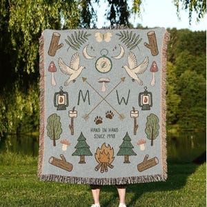 Outdoorsy Couples Blanket Custom Anniversary Gift Cottagecore Wedding Initials Blanket Personalized Couples Gift Blanket Custom Tapestry |