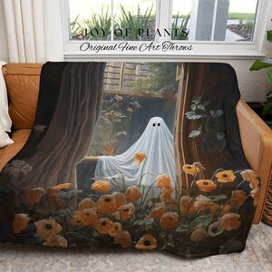Among The Poppy Flowers Ghost Blanket | Woven Tapestry Blanket Macabre Wall Art Ghost Decor Spooky Tapestry Gift for Halloween Dark Floral | image 6