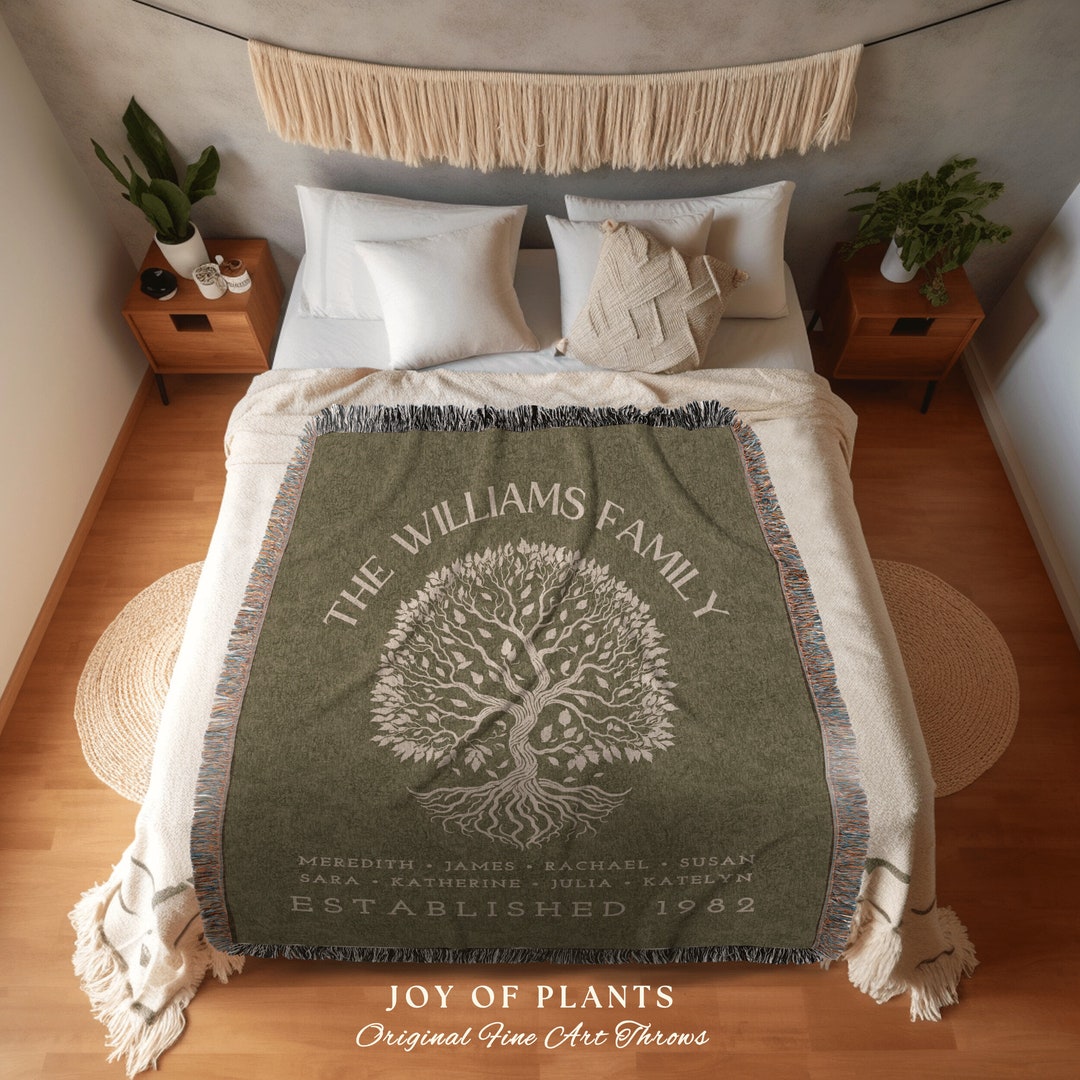 Vintage Green Family Tree Blanket Family Tree Personalized Family Tapestry Meaningful Thoughtful