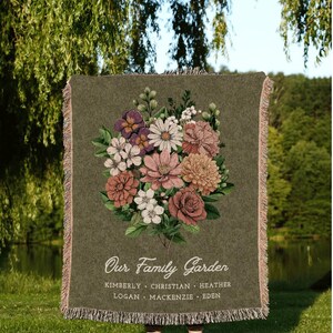 Grandmas Garden Custom Birth Flower Blanket Personalized Family Names Gift Mimi'S Garden Birth Month Flower Custom Bouquet Blanket Woven imagen 9