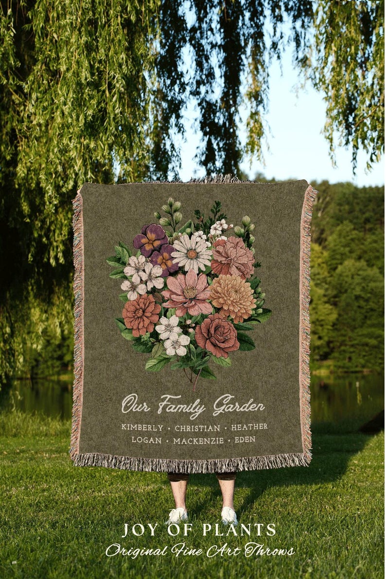 Grandmas Garden Custom Birth Flower Blanket Personalized Family Names Gift Mimi'S Garden Birth Month Flower Custom Bouquet Blanket Woven imagen 9
