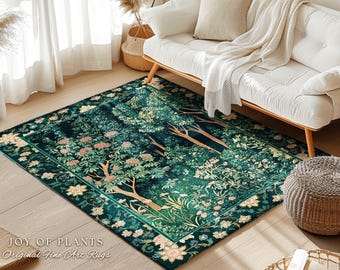 Dark Woodland Whimsical Forest Rug | Whimsigothic Folklore Inspired Room Decor Ethereal Aesthetic Area Rug Fairycore Bedroom Dark Academia |