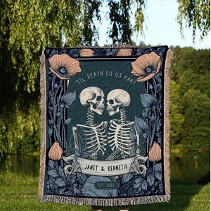 Gothic Anniversary Blanket Woven Tapestry | Gothic Wedding Custom Blanket Woven | Spooky Wedding Gift Personalized | Boho Halloween Wedding