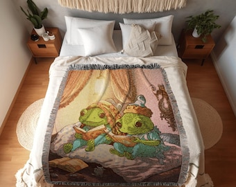 Frog and Toad Tapestry Cottagecore Decor Woven Throw Blanket Vintage | Frog Tapestry Whimsigoth Decor Toad Art Blanket Frog Lovers Gift |