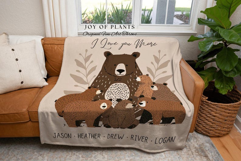 Personalized Mama Bear Blanket | Custom Family Gift for Mom with Grandchildren Names Sentimental Parent Tapestry Woven Throw Boho image 9
