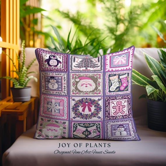 Cute Coquette Cottagecore Whimsy Christmas Pink Purple Patchwork