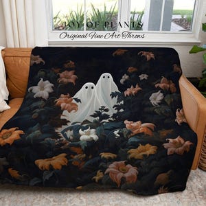 Gothic Ghost Blanket Floral | Woven Tapestry Blanket Macabre Wall Art Ghost Decor Spooky Tapestry Halloween Gift Dark Floral Ghost Painting