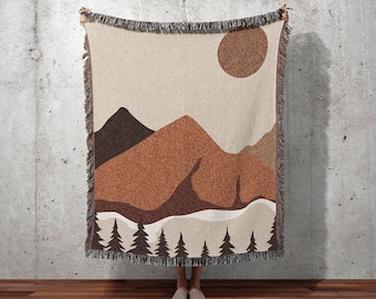 Nature Tapestry Boho Throw Blanket Woven Abstract Landscape Tapestry | Boho Decor Bedroom Throws Abstract Woven Blanket Forest Tapestry