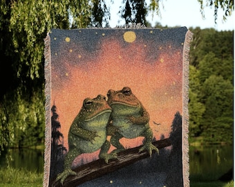 Cute Frog Tapestry Blanket Cottagecore Decor | Funny Tapestry Woven Throw Vintage Frog and Toad Blanket Cute Toad Tapestry Funny Frog Gift