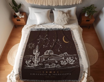 Couples Astrology Blanket | Southwestern Wall Art Modern Desert Aesthetic Zodiac Sign Couples Custom Constellation Gift Personalized Stars |