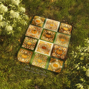 Retro Fall Pumpkin Blanket Woven Cozy | Autumn Colors Home Decor Whimsical Halloween Throw Blanket Book Nook Room Decor Fall Vibes Cute | image 10