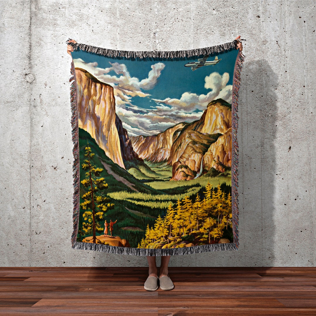 Yosemite National Park Poster Blanket Woven Tapestry as National Park Poster Vintage Travel 