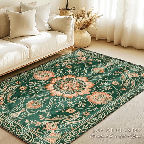 Statement Rug for Living Room | Emerald Green Aesthetic Maximalist