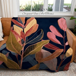 Rustic Houseplant Blanket | Ficus Houseplant Blanket Tapestry Botanical Minimalist Room Decor Fairycore Floral Plant Lover Blanket Botanical