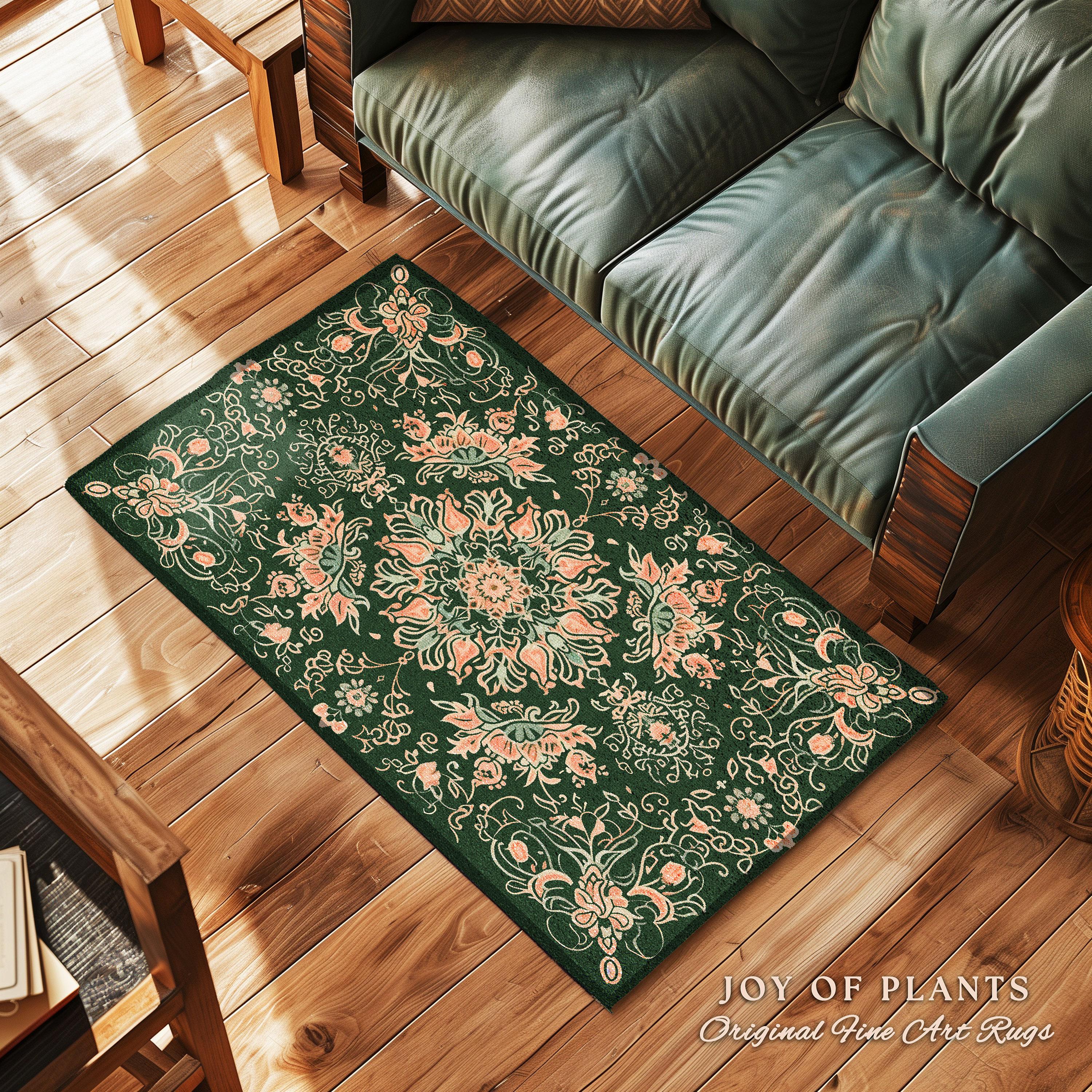 Sea Green Peachy Area Rug | Forest Green Aesthetic Room Decor