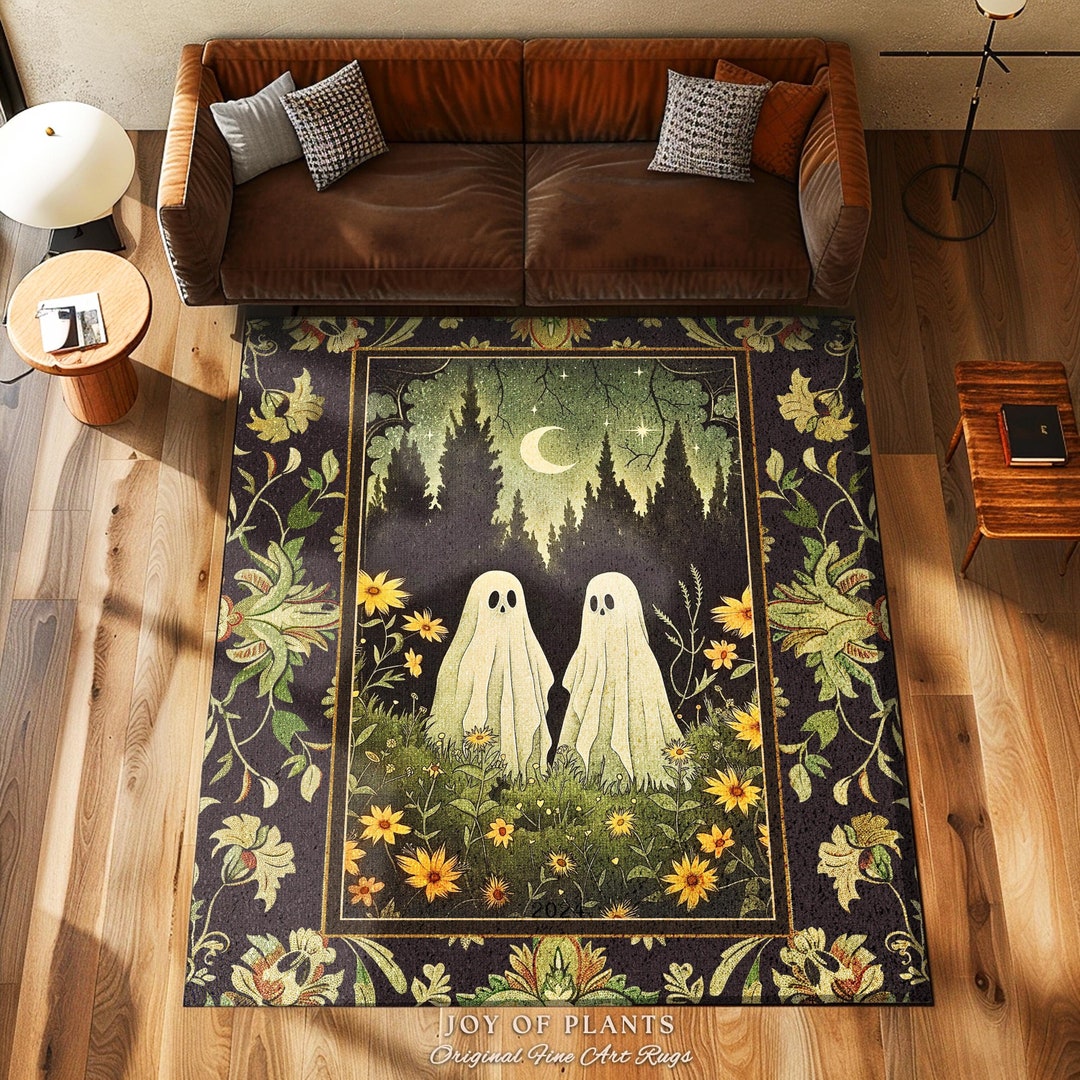 Woodland Ghost Couple Rug Spooky Dark Forest Whimsical Floral Decor ...