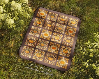 Fall Vibes Cozy Pumpkin Picnic Blanket | Witchy Cottagecore Throw Blanket Book Nook Home Decor Retro Autumn Aesthetic Housewarming Gift |