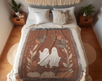 Custom Ghost Couple Blanket 'Til Death do us Part' Personalized Tapestry Woven | Personalized Ghost Blanket Anniversary Gift for Goth Couple