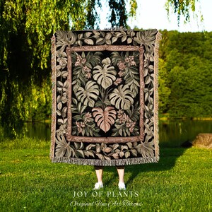 Forestcore Tropigoth Woven Blanket | Jungle Whimsy Dark Academia Bedroom Cottagecore Houseplant Lover Maximalist Tapestry Throw Botanical |