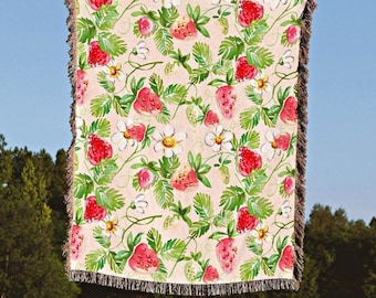 Vintage Woven Strawberry Blanket | Personalized Blanket | Cottagecore Decor Custom Throw Blanket | Custom Strawberry Gift | Strawberry Decor