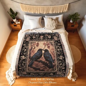 Raven Aesthetic Decor Gothic Tapestry Woven | Crow Wall Art Blanket Woven Wall Hanging | Woodland Aesthetic Halloween Gothic Crow Blanket | image 2