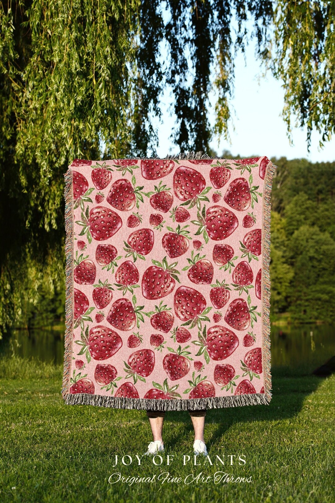 Cottagecore Throw Blanket Personalized Strawberry Blanket Boho Decor