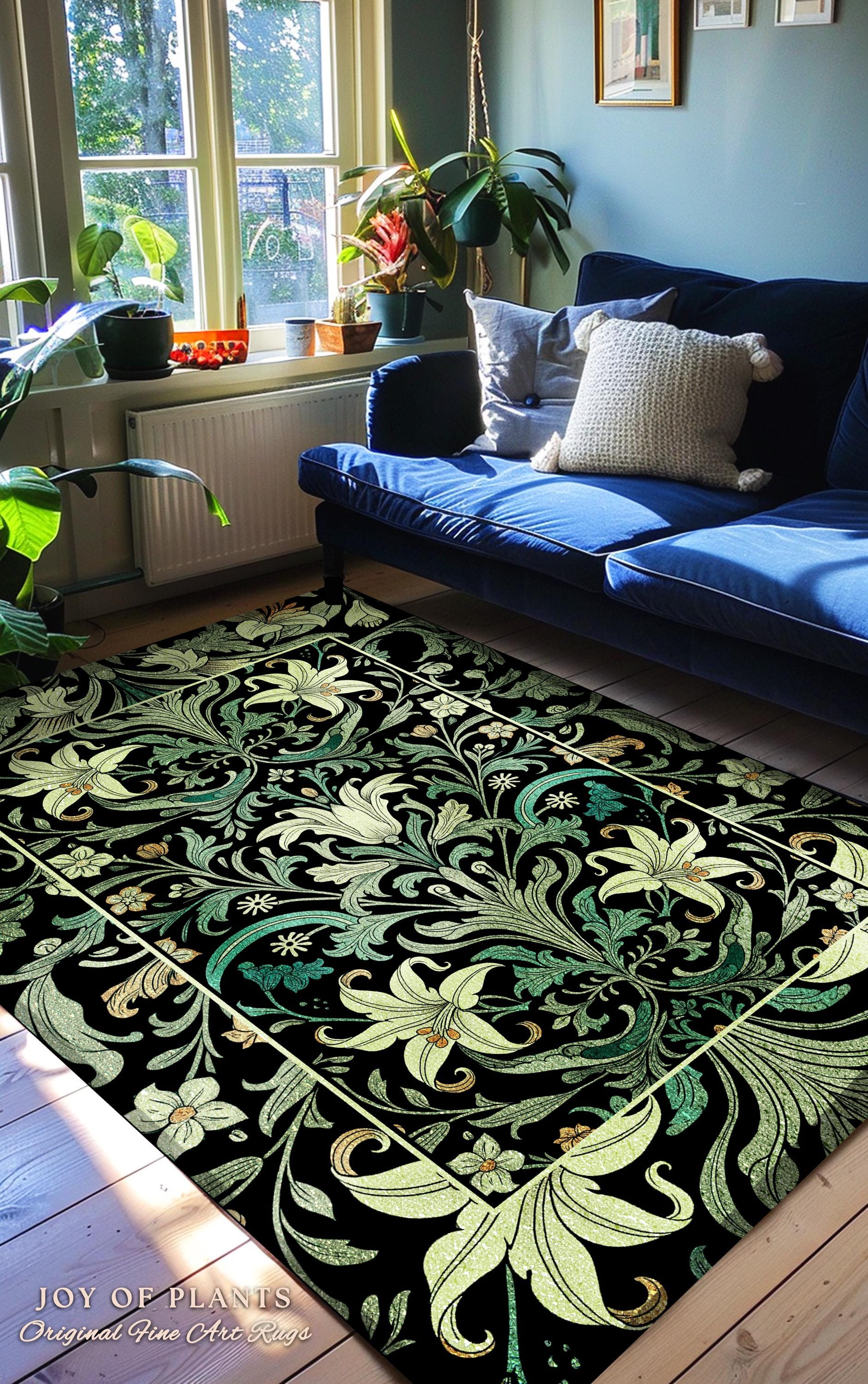 Ornate Green Botanical Rug Art Nouveau Victorian Floral William Morris ...