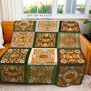 Retro Fall Pumpkin Blanket Woven Cozy | Autumn Colors Home Decor Whimsical Halloween Throw Blanket Book Nook Room Decor Fall Vibes Cute | image 3