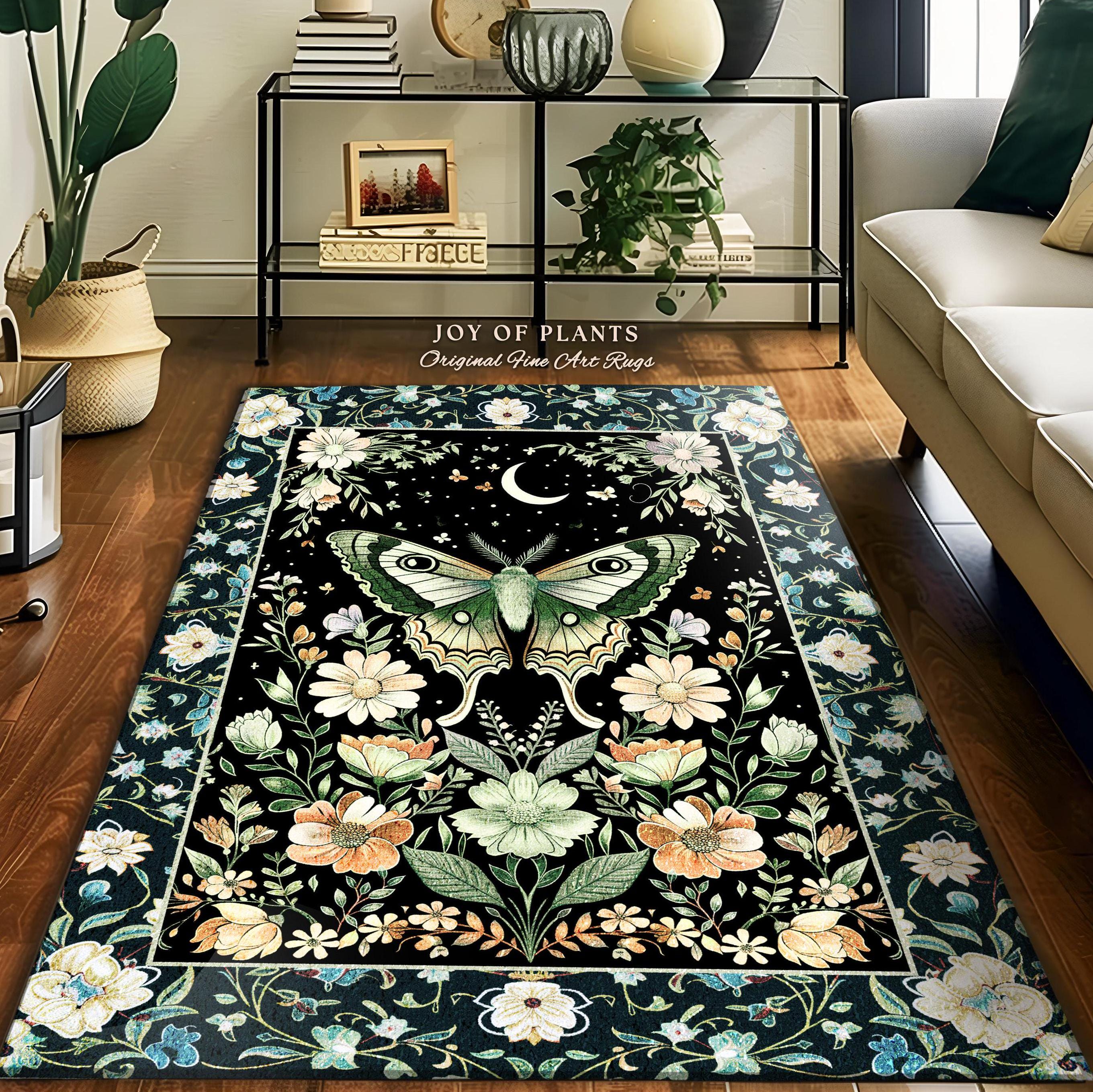 Moth Pattern Rug Luna Moth Folklore Aesthetic Rug | Whimsigoth Eclectic Maximalist ...