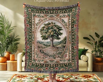 Chateau Garden Tree of Life Tapestry Blanket Jacquard Woven Coverlet