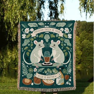 Scandinavian Folk Tapestry | Custom Anniversary Blanket Woven Tapestry Danish Pastel Decor | Custom Name Blanket Retro Wedding Tapestry Gift