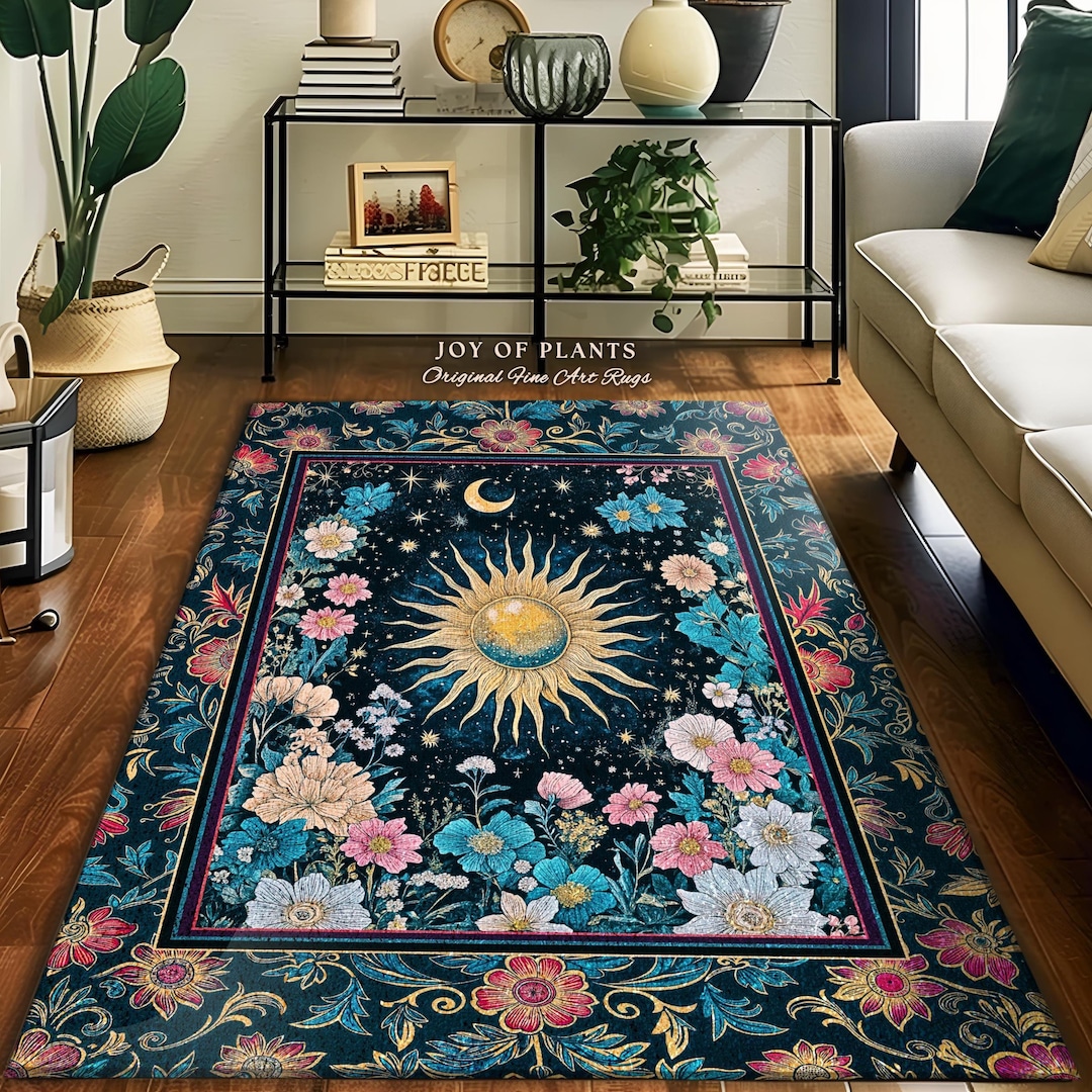 Celestial Rugs Celestial Sun Rustic Area Rug | Eclectic Bedroom Accent Wildflowers ...