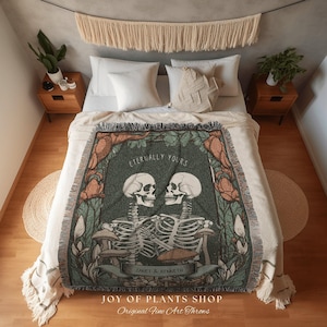 Eternally Yours Skeleton Couple Blanket | Gothic Wedding Custom Blanket Woven | Spooky Wedding Gift Personalized | Boho Halloween Wedding |