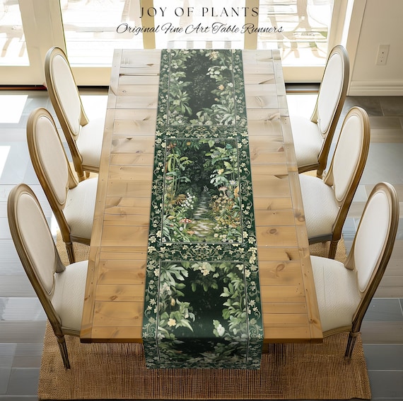 Soft Green Woodland Area Table Runner | Fairycore Woodland Nature
