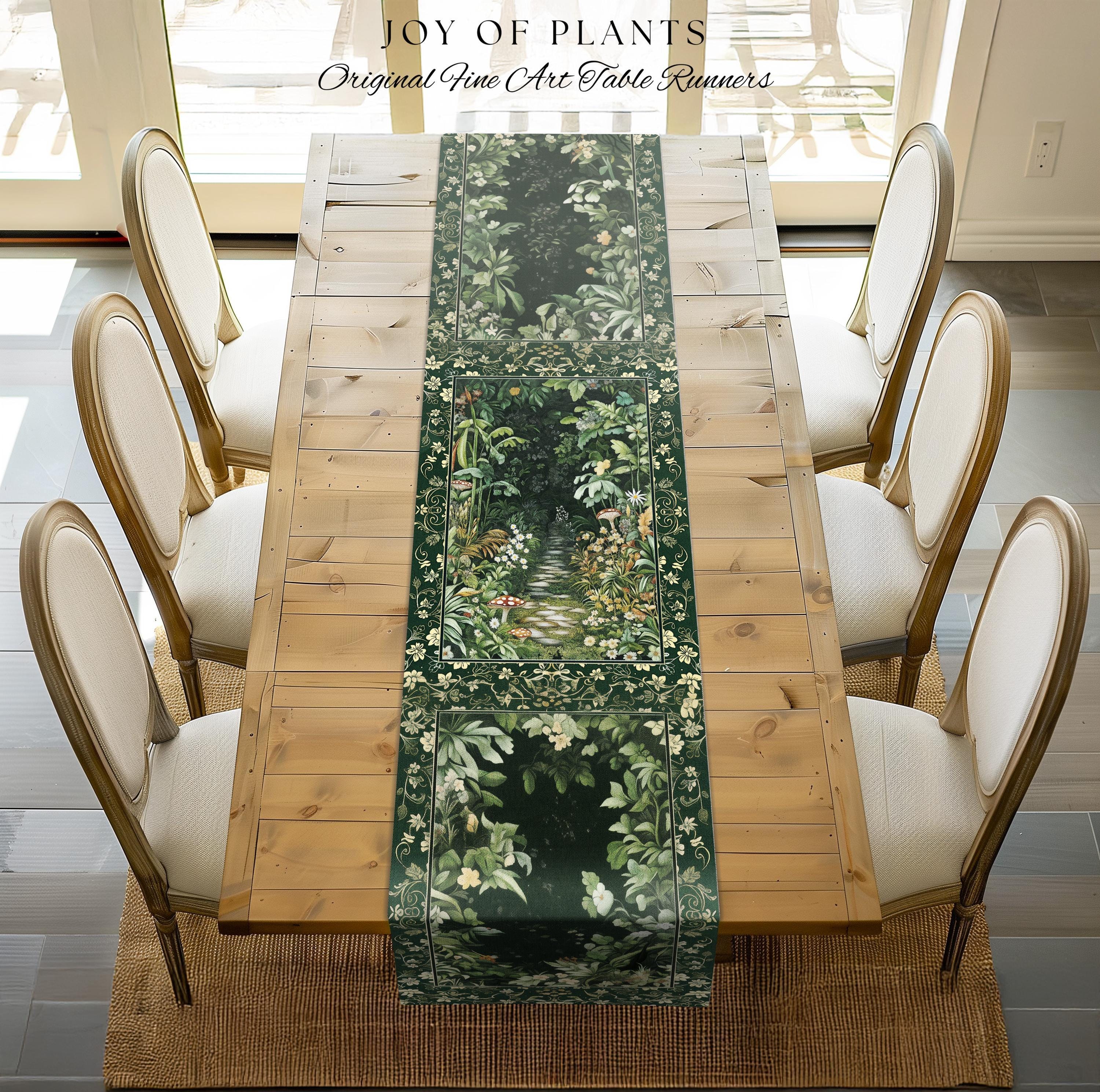 Soft Green Woodland Area Table Runner | Fairycore Woodland Nature