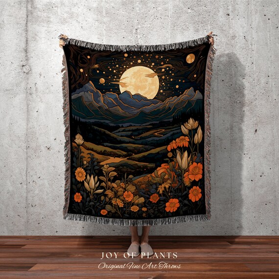 Moonlit Floral Landscape Wall Art Woven Tapestry Wall Hanging Desert Aesthetic Blanket Woven Tapestry Landscape Tapestry Whimsical Decor Etsy