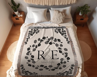Cotton Anniversary Gift Personalized Throw Blanket Second Anniversary Gift for Wife Gift for Couples Initials Established Date Wedding Gift
