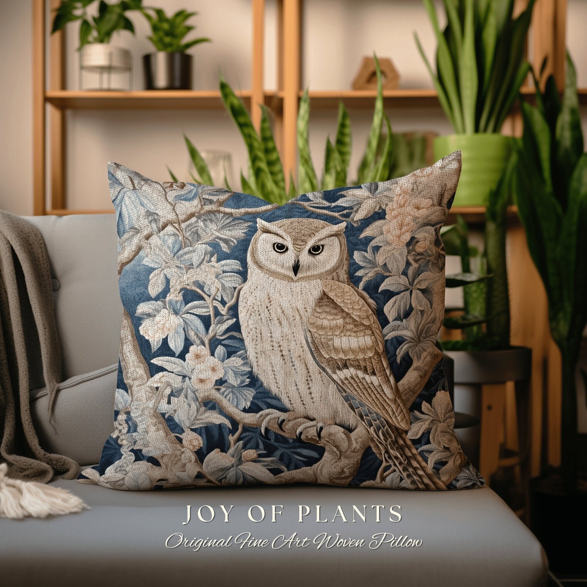 Pastel Owl Throw Pillow | William Morris Inspired Throw Pillow Woodland Forestcore Decor Pillow Maxi