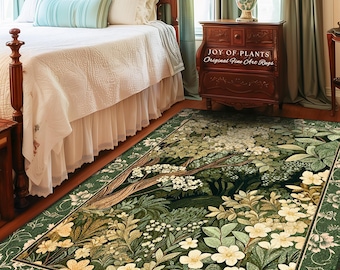 Fairy Inspired Bedroom Cozy Cottagecore Room Decor Ethereal Nature Aesthetic Sage Green Indie Accent Rug | Soft Aesthetics Folklore Area Rug
