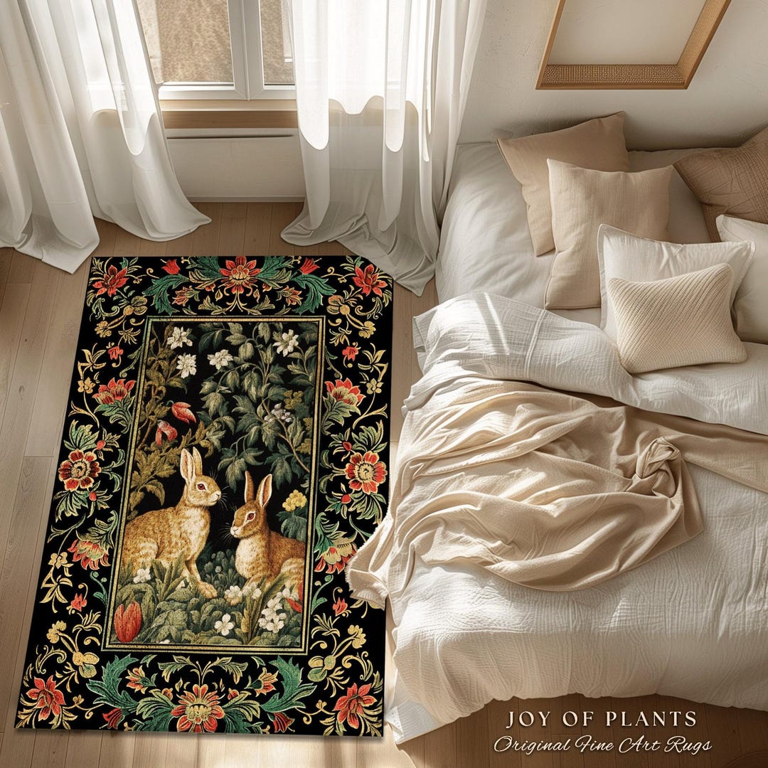 Dark Botanical Cottagecore Rabbit Rug Forestcore Vintage Aesthetic ...