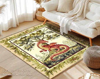 Light Academia Dragon Rug Whimsical Woodland Goblincore French Country Cottagecore, Magical Mythical Creature Decor Rustic Whimsigothic Home