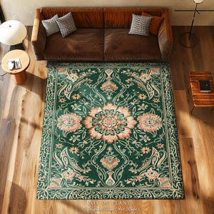 Statement Rug for Living Room | Emerald Green Aesthetic Maximalist Room Decor Classic Ornate Victorian Rug Nordic Accent for Elegant Bedroom afbeelding 5