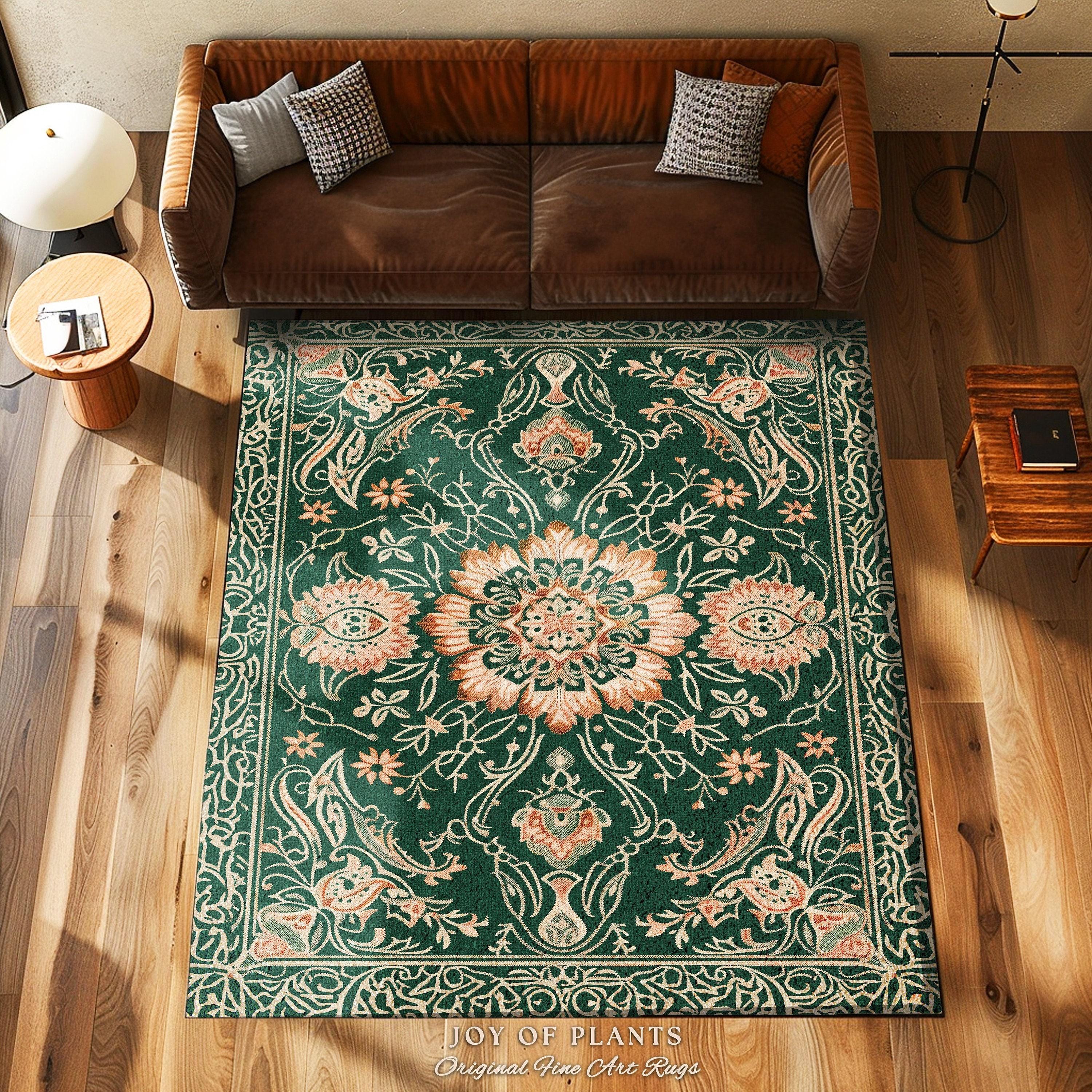 Statement Rug for Living Room | Emerald Green Aesthetic Maximalist
