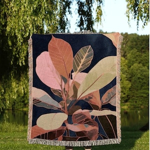Ficus Tineke Blanket Woven | Houseplant Blanket Tapestry Botanical Fairy Grunge Room Decor Fairycore Floral Plant Lover Blanket Botanical |