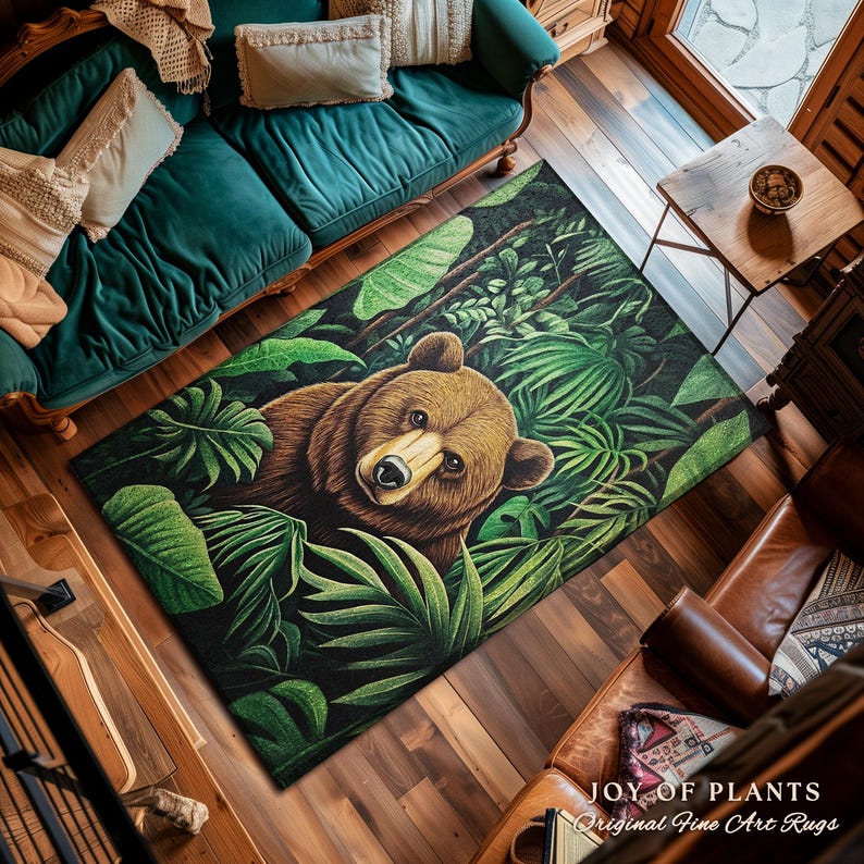 Botanical Bear Rug Tropical Forestcore Nature Themed Decor Lush