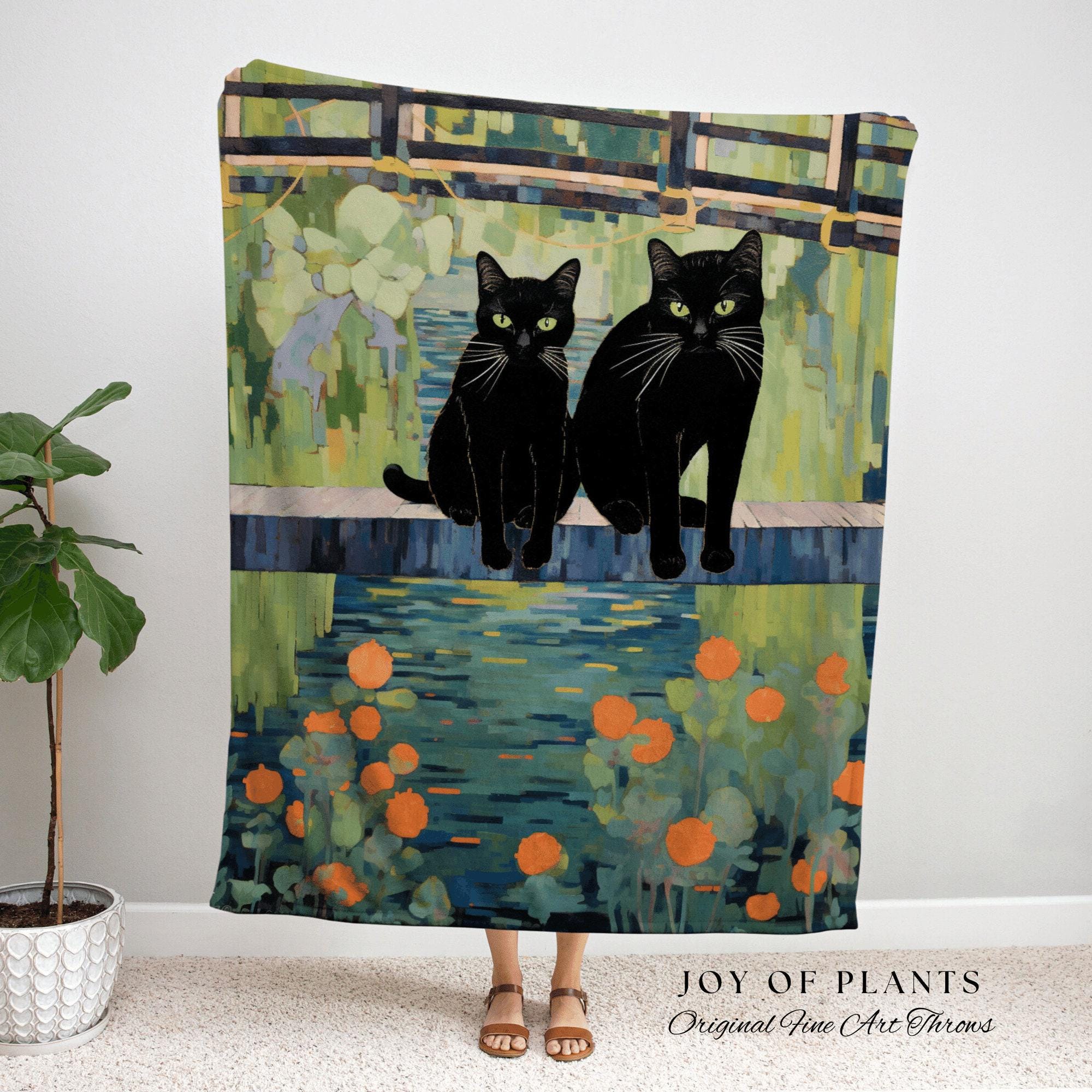 Two Cats at the Pond Blanket Woven Tapestry Claude Monet Bridge
